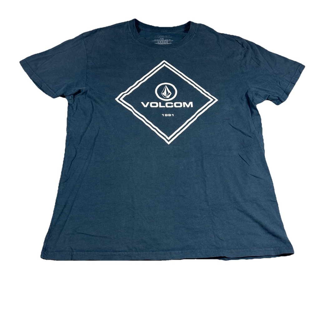 Volcom Mens T-Shirt L Blue Graphic Logo 1991 Skate Surf Streetwear